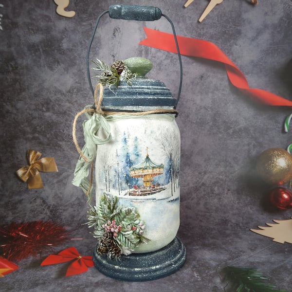 Handmade Winter Lantern - Glass Jar Decoration 