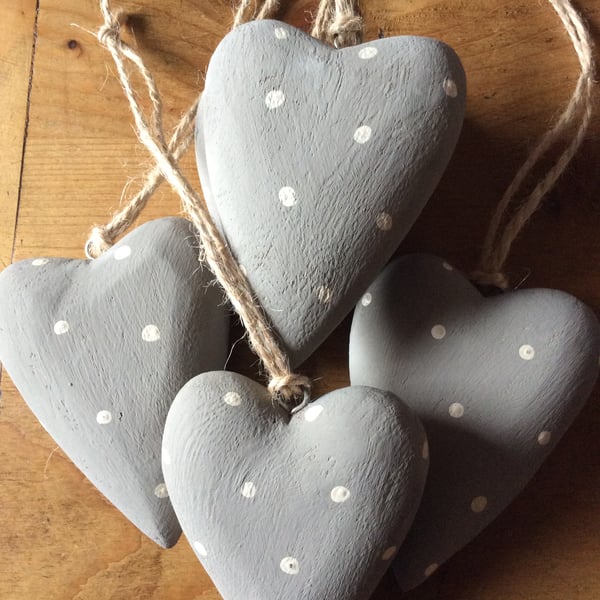Grey Hand Painted Spotty Wooden Heart