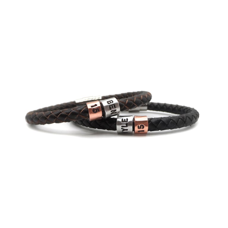 15th Birthday Gift - Personalised Leather Bracelet - Son Brother Grandson Nephew