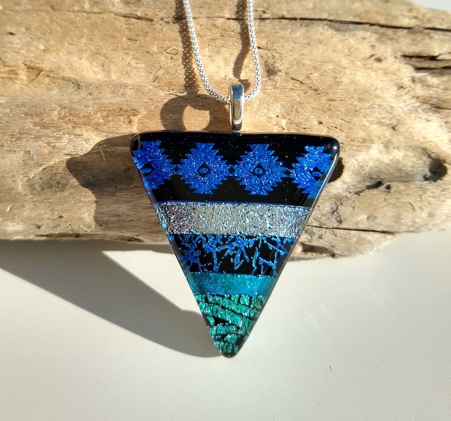 Shades of Blue fused glass pendant