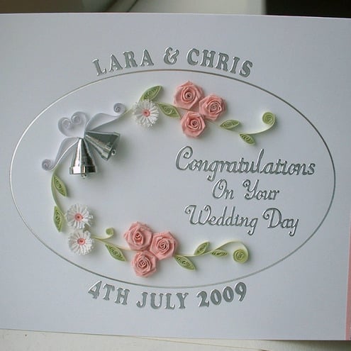 Handmade quilled wedding card - personalised