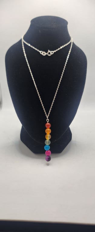 Sterling Silver chain with rainbow agate pendant design