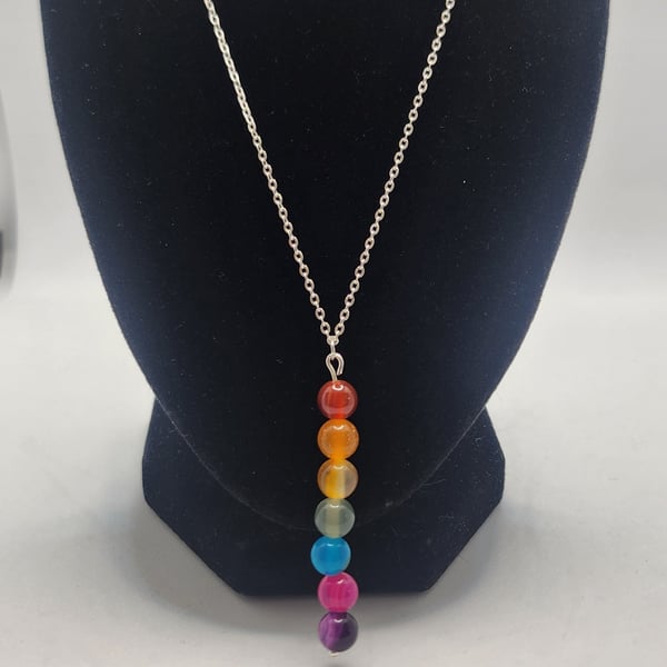 Sterling Silver chain with rainbow agate pendant design