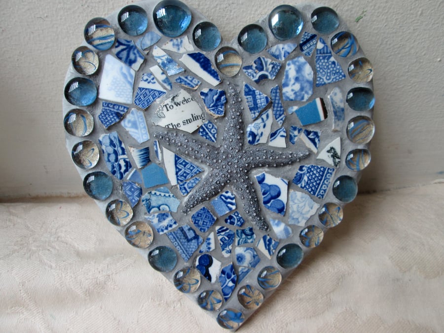 Mosaic Blue Starfish Heart