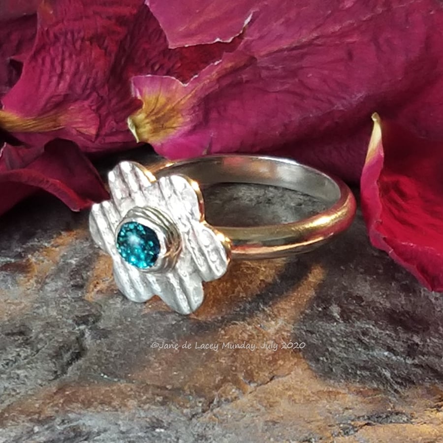 Turquoise Glitter Glass Ring