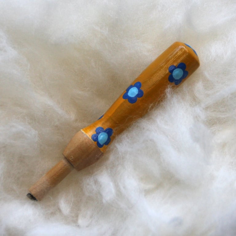   Hand painted yellow and blue needle grip tool for needle felting 