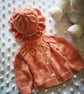 Hand knitted baby girl cardigan & Bonnet Set - 12-18 Months - Handmade Gift 