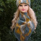 Merino Wool Felted Set Scarf Hat and Mittens