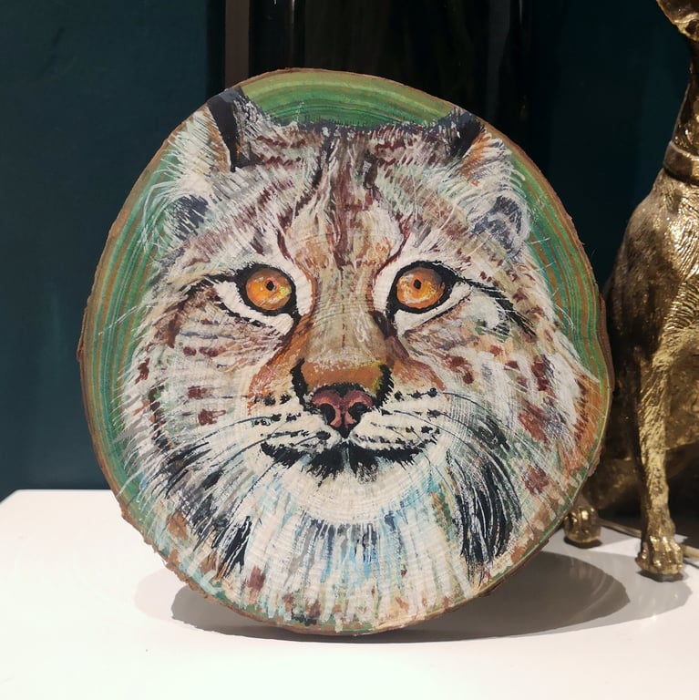 Eurasian Lynx - Original Painting on Wood Slice