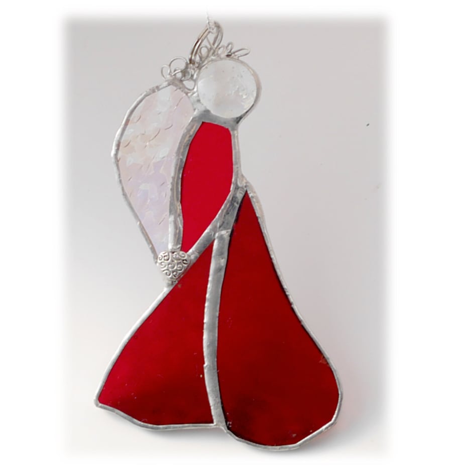 Angel Suncatcher Stained Glass Heart Red Christmas 007