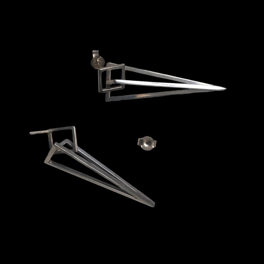 Geometric 925 Silver Pyramid Stud Earrings