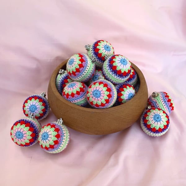 Handmade Pastel Multicoloured Crochet Christmas Bauble