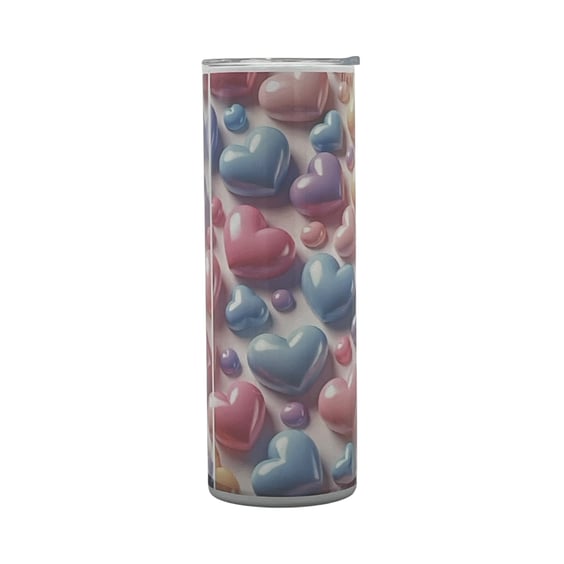Pastel 3D Hearts Sparkle Tumbler