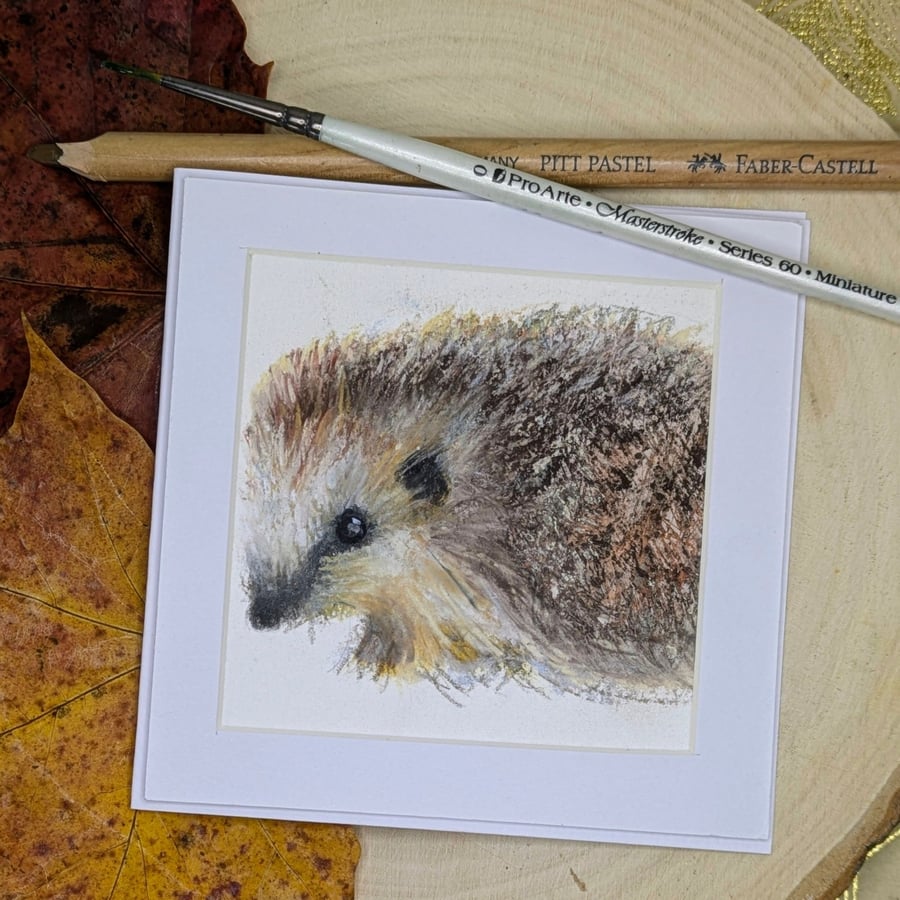 Original art hedgehog blank card