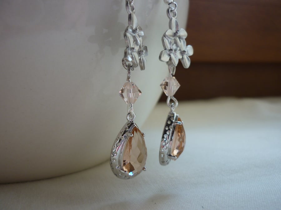 PEACH AND SILK SILVER PLATED CHERRY BLOSSOM EARRINGS. 