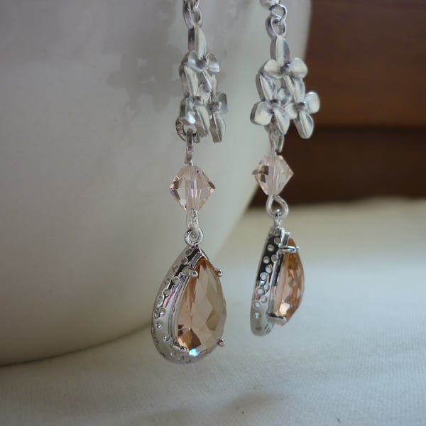 PEACH AND SILK SILVER PLATED CHERRY BLOSSOM EARRINGS. 