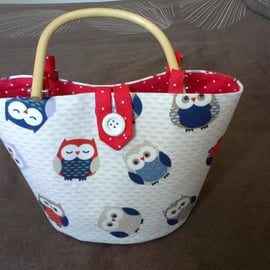 Handbag with Owl Design Fabric 