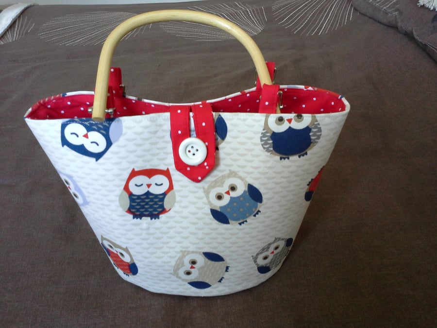 Handbag with Owl Design Fabric 