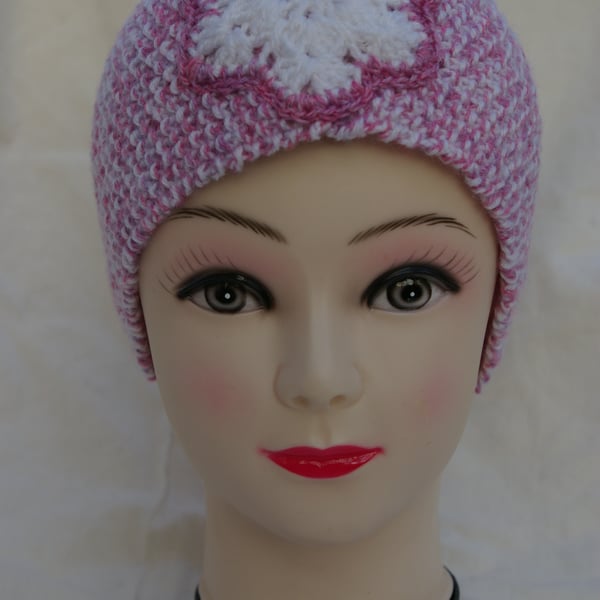 Ear Warmer Headband hand knitted with crochet Snowflake
