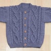 toddlers aran style hand knitted cardigan age approx 1 to 2 years in blue