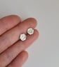 Hexagon Studs, Textured, Recycled Sterling Silver Earrings - Image 6