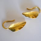 18ct Gold Earrings: Handmade Folded Leaf with Hallmark