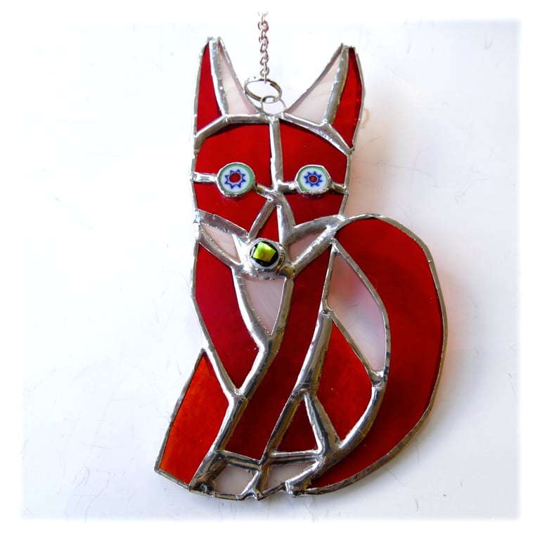 Fox Suncatcher Stained Glass Funky Red