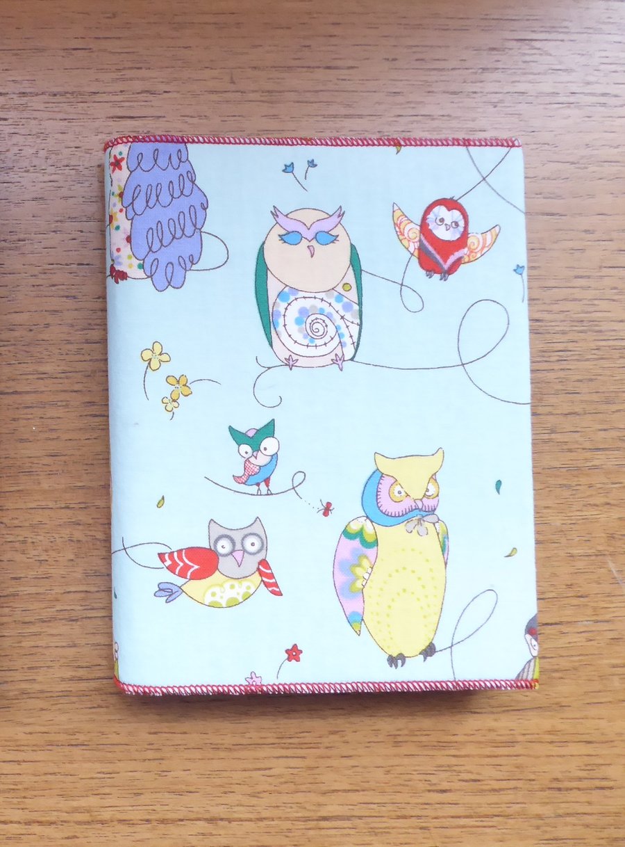 'OWLS' NOTEBOOK - FREE POSTAGE - Cotton slip covered spiral bound notebook