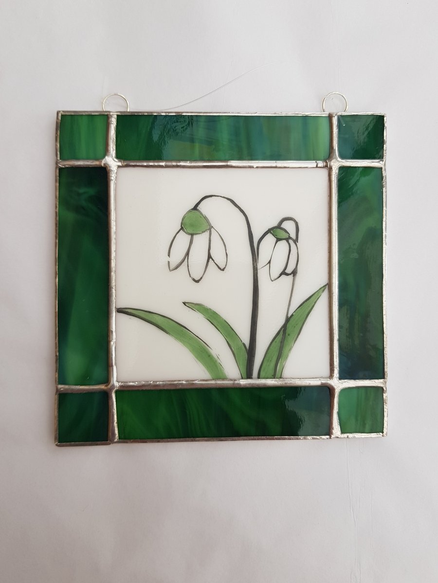 464 Stained Glass Snowdrop painting - handmade hanging decoration.