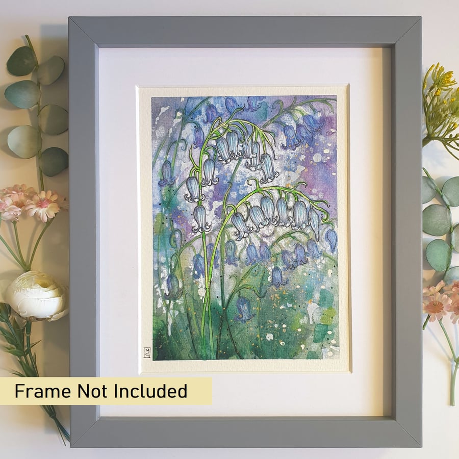 Bluebells mixed media painting, original floral artwork, spring gift