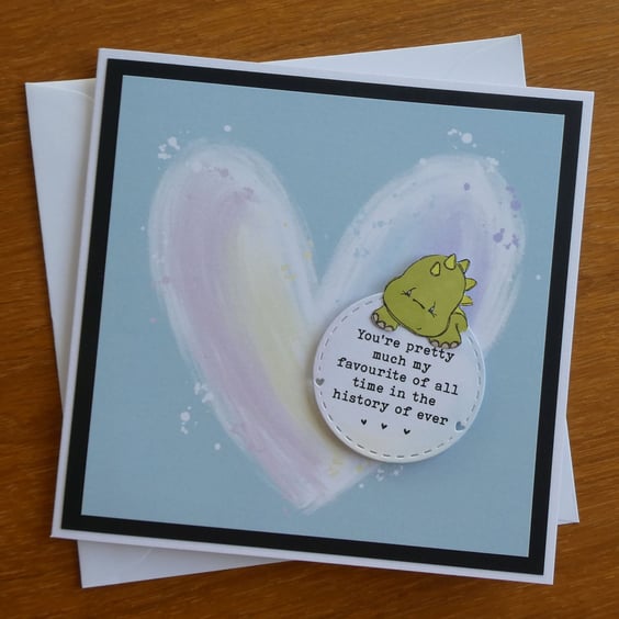 Dinosaur Card - Birthday, Anniversary, Valentines Day - pastels