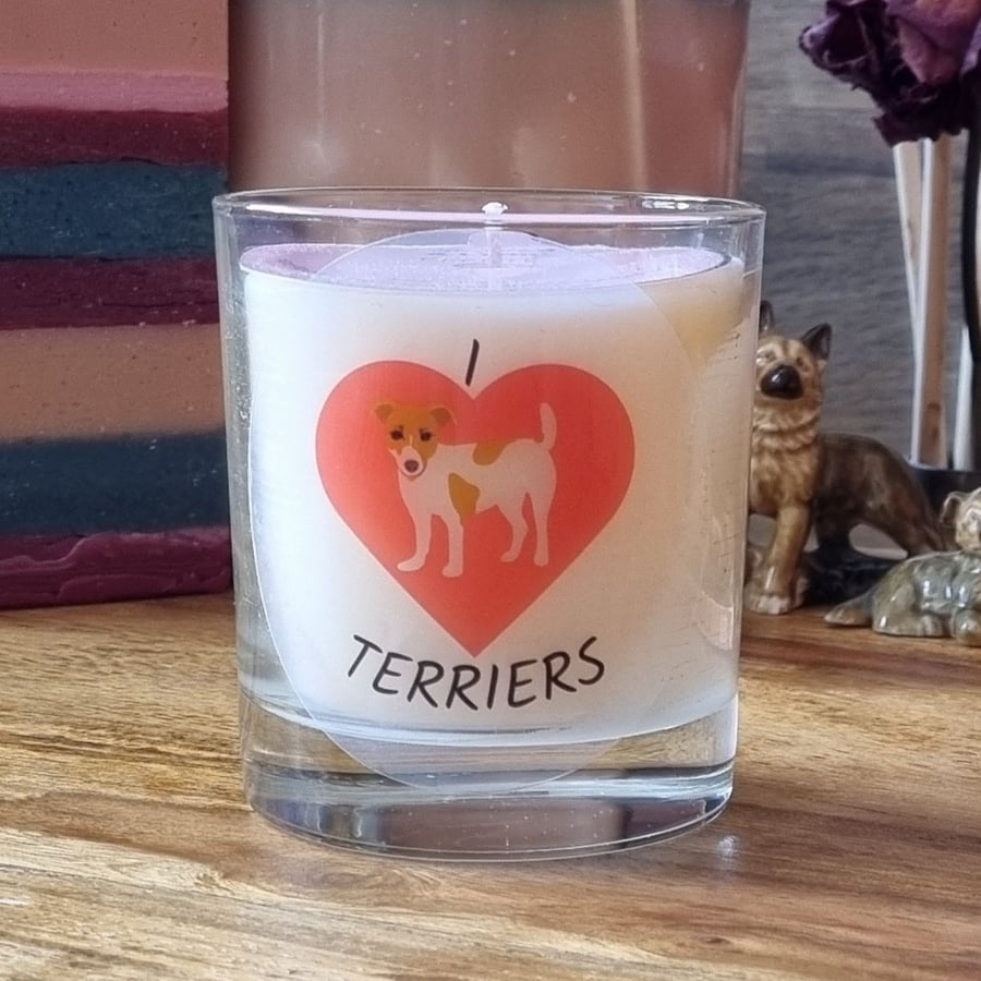 Scented Candle in Glass I Love Terriers 30cl Wax Blend Dog Lover Gift