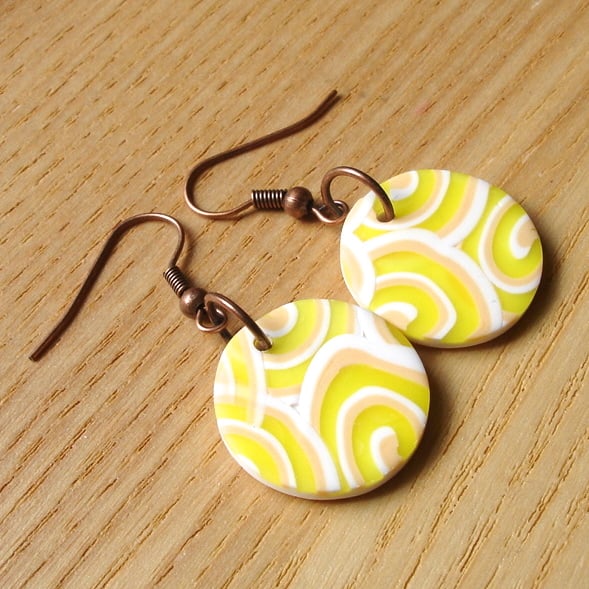 Lemon Swirl FIMO Disc Earrings