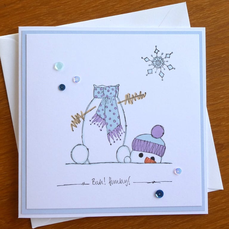 Snowman Christmas Card - Bah Humbug
