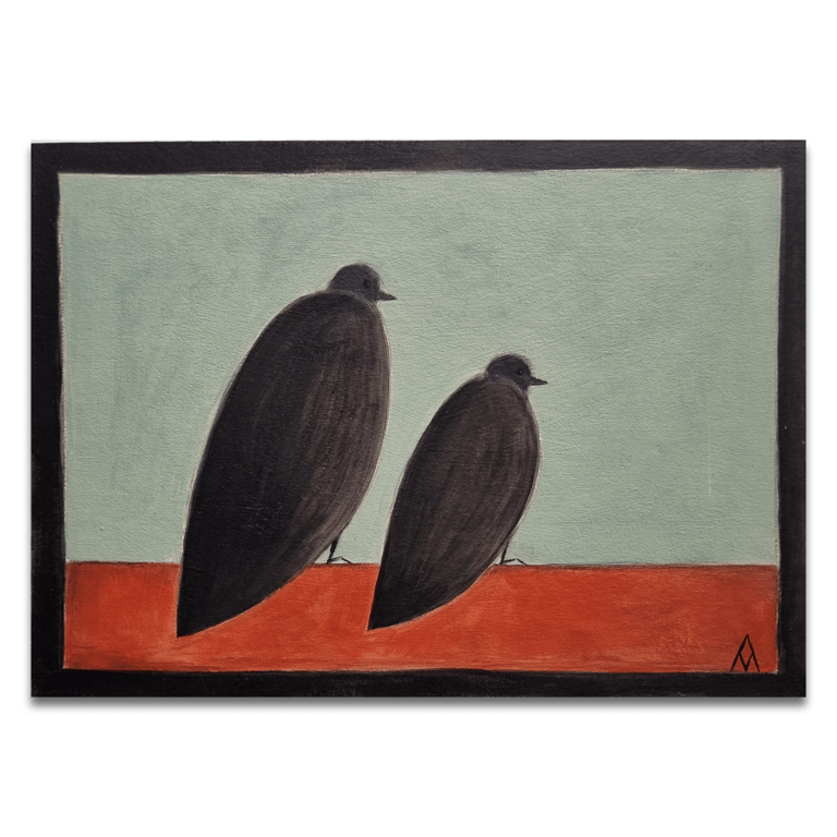 Original Art - Two Birds Painting - Naive Illustration - Nursery Decor Unframed