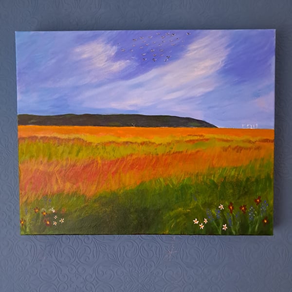 A view across the Marsh. An Original acrylic painting of Parkgate