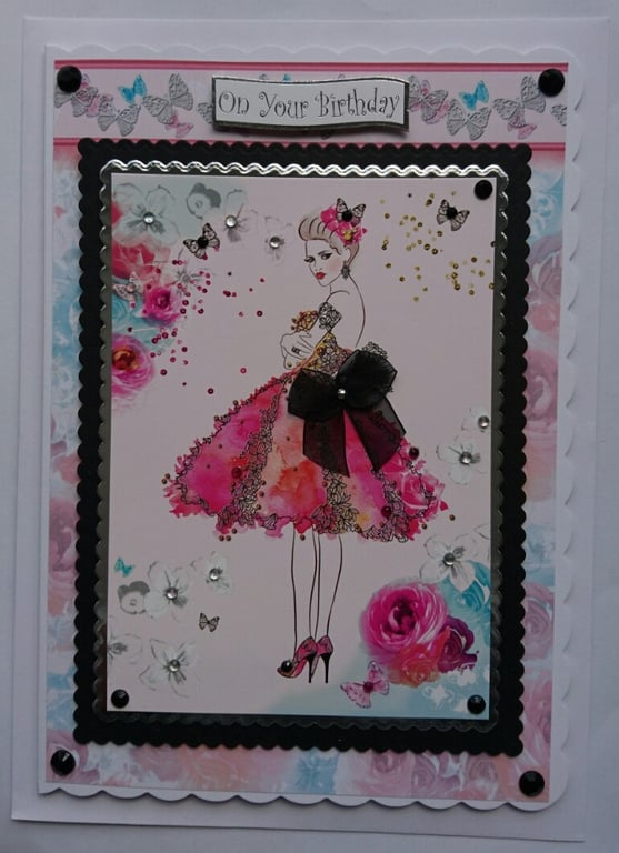 Birthday Girl Card Teenager Young Woman Party Dress 3D Luxury Handmade Card