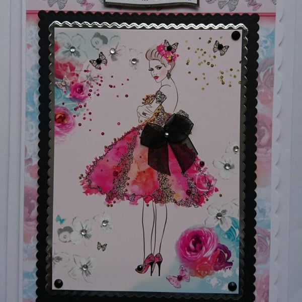 Birthday Girl Card Teenager Young Woman Party Dress 3D Luxury Handmade Card