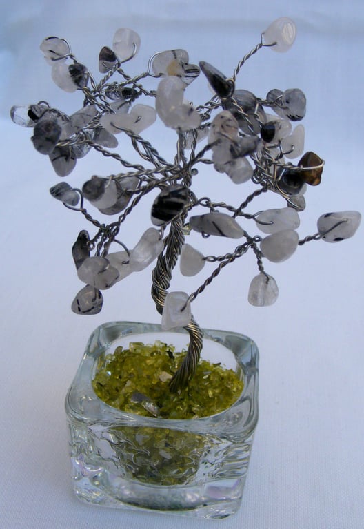 Natural rutilated Quartz gemstone tree of life ornament
