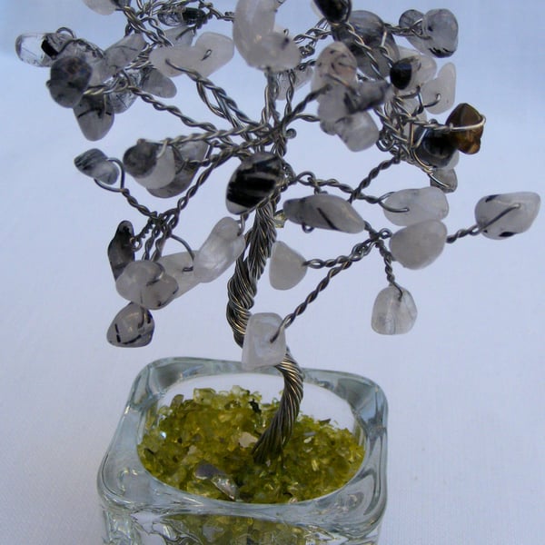 Natural rutilated Quartz gemstone tree of life ornament