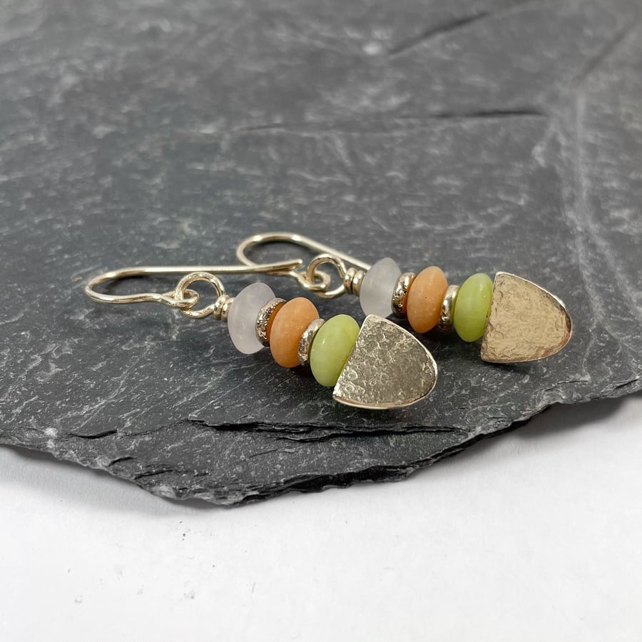 9ct gold earrings with matte spring coloured beads