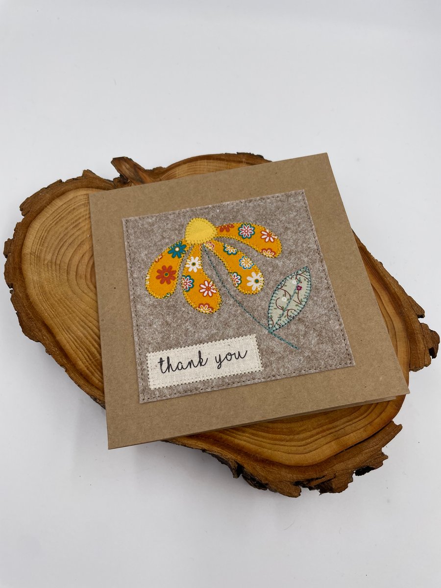 Handmade daisy appliqué thank you card