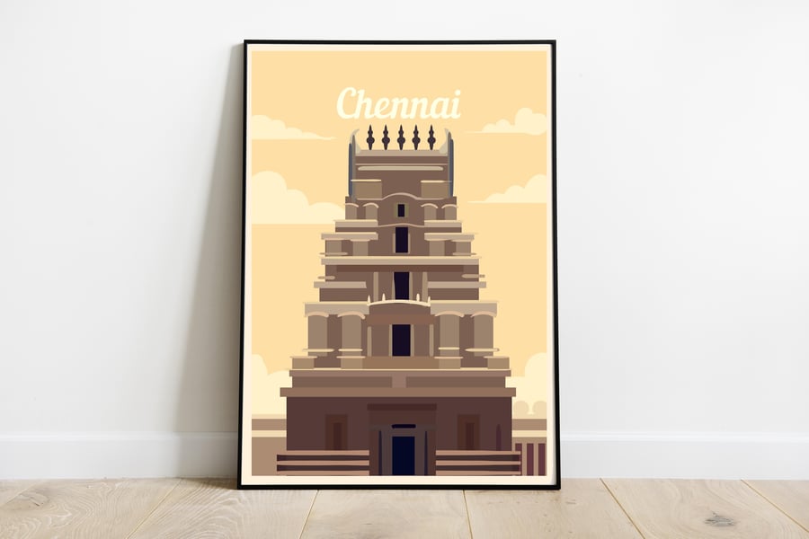 Chennai retro travel poster, Chennai print, India travel poster