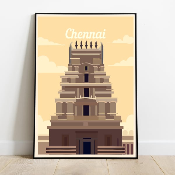 Chennai retro travel poster, Chennai print, India travel poster