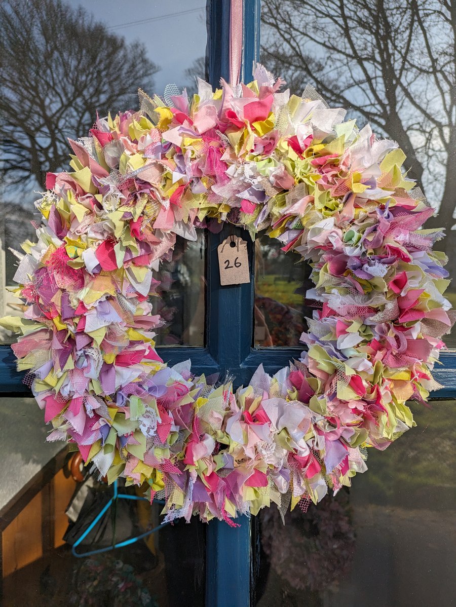 Handmade Upcycled Eco Wreath spring colour mix