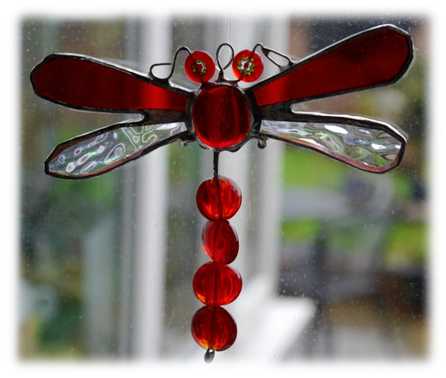 Dragonfly Suncatcher Stained Glassred Bead-Tailed  