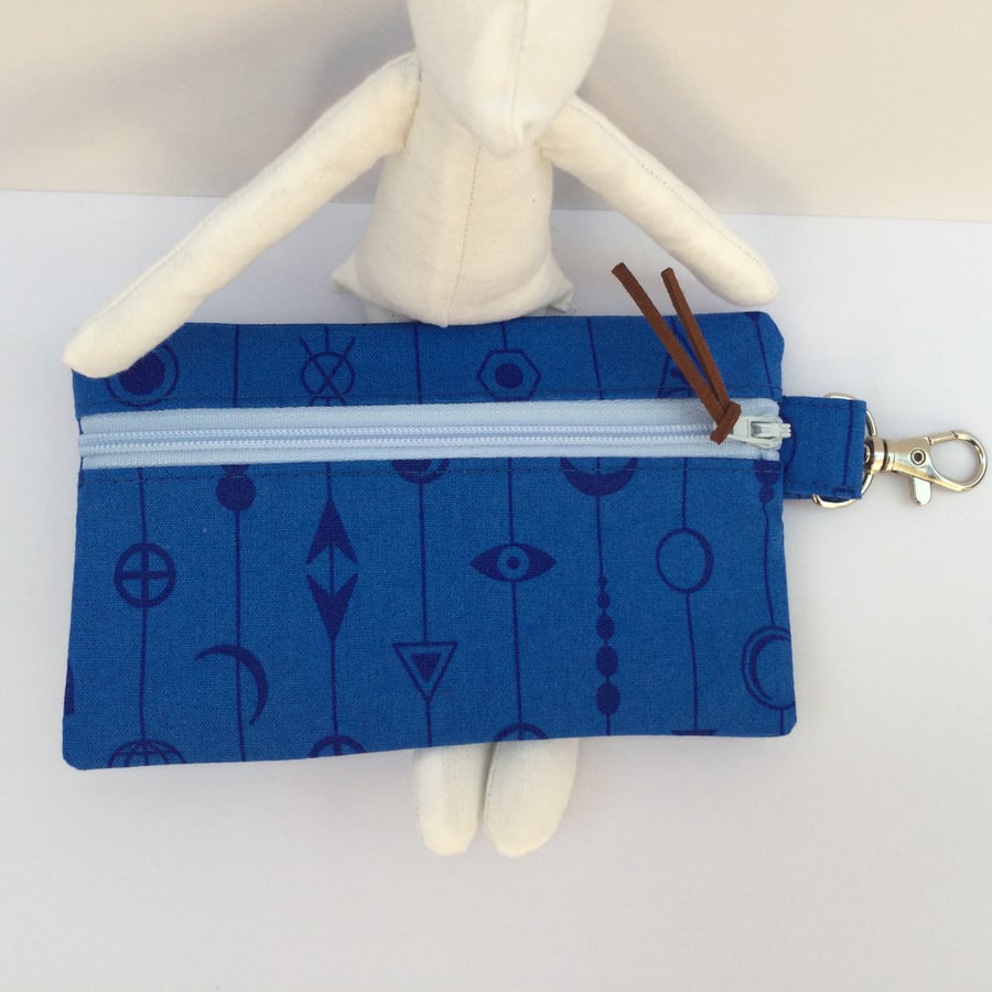 Royal blue coin purse - pouch - key holder with zip closure and lobster clasp