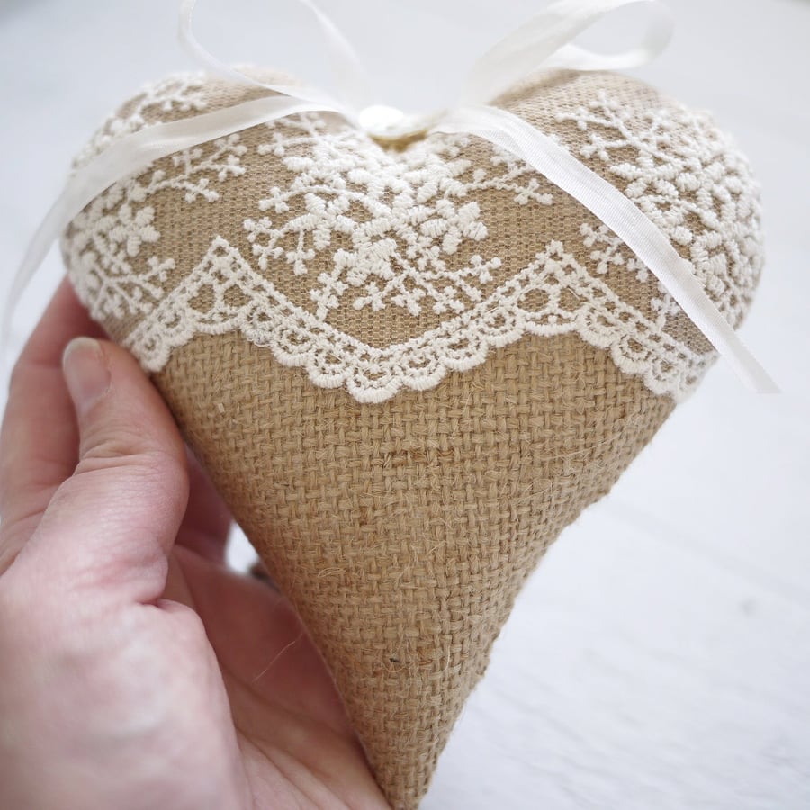 personalised hessian and lace heart, personalised wedding gift, wedding decor