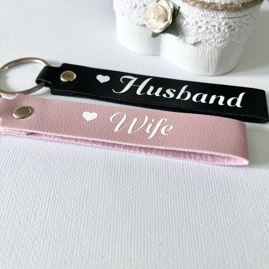 Husband and Wife Keyring Pair - Wedding Gift, Mr and Mrs, Hubby Wifey Wedding Gi