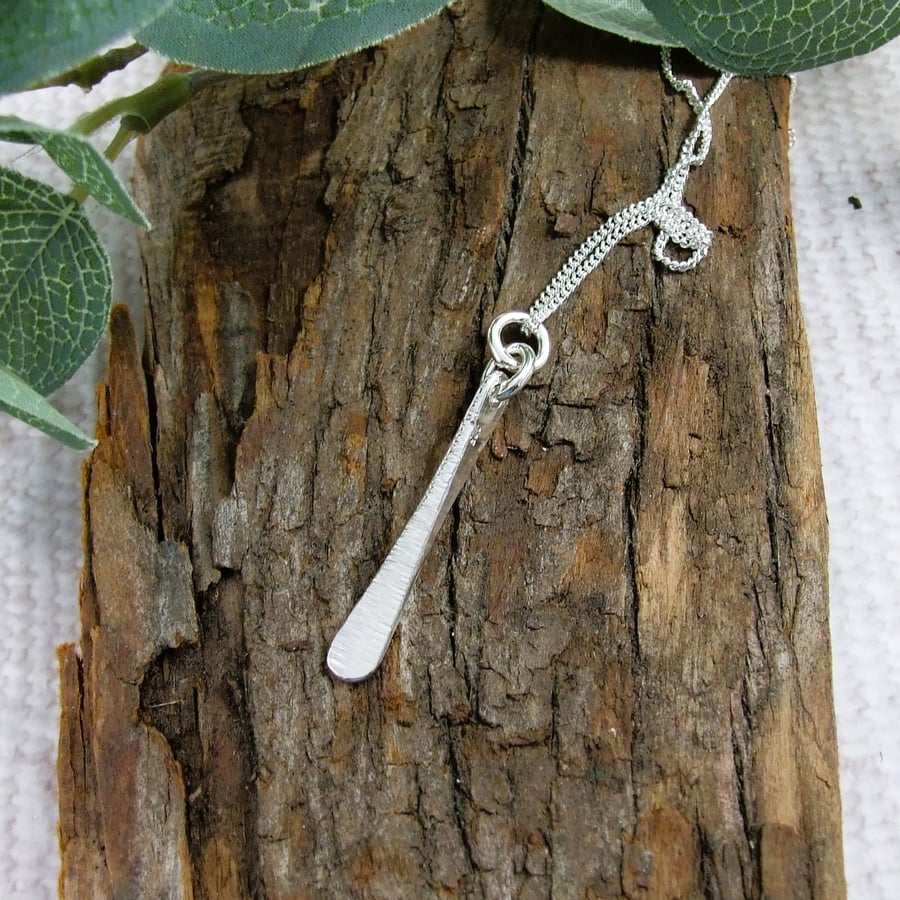 Silver Teardrop Necklace. Reversible with Different Textures